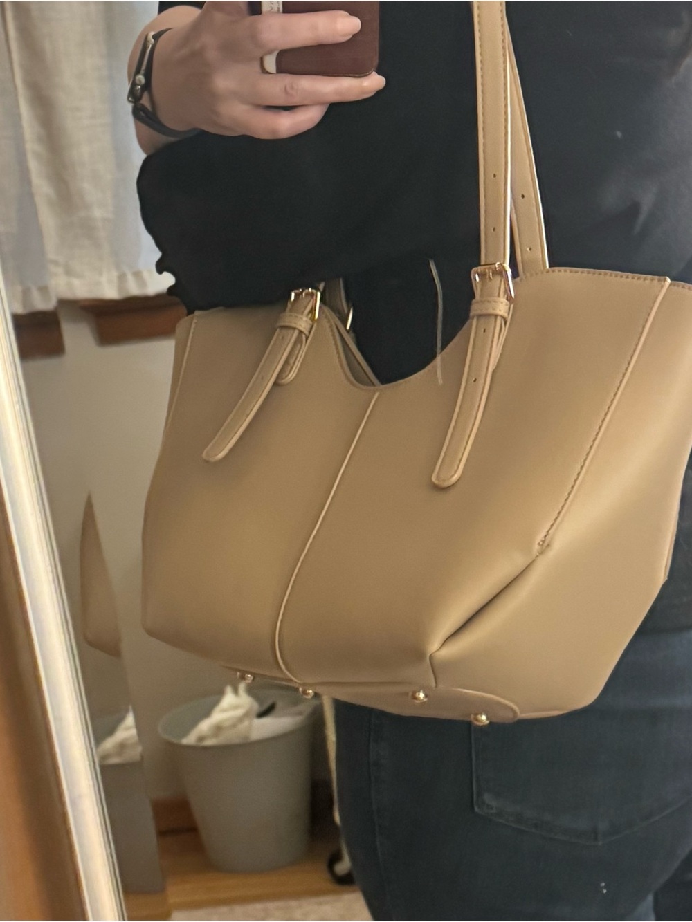 Ello Cora Taupe Structured Shoulder Bag — Polene Vibes—Sold Out Style - Picture 10 of 11